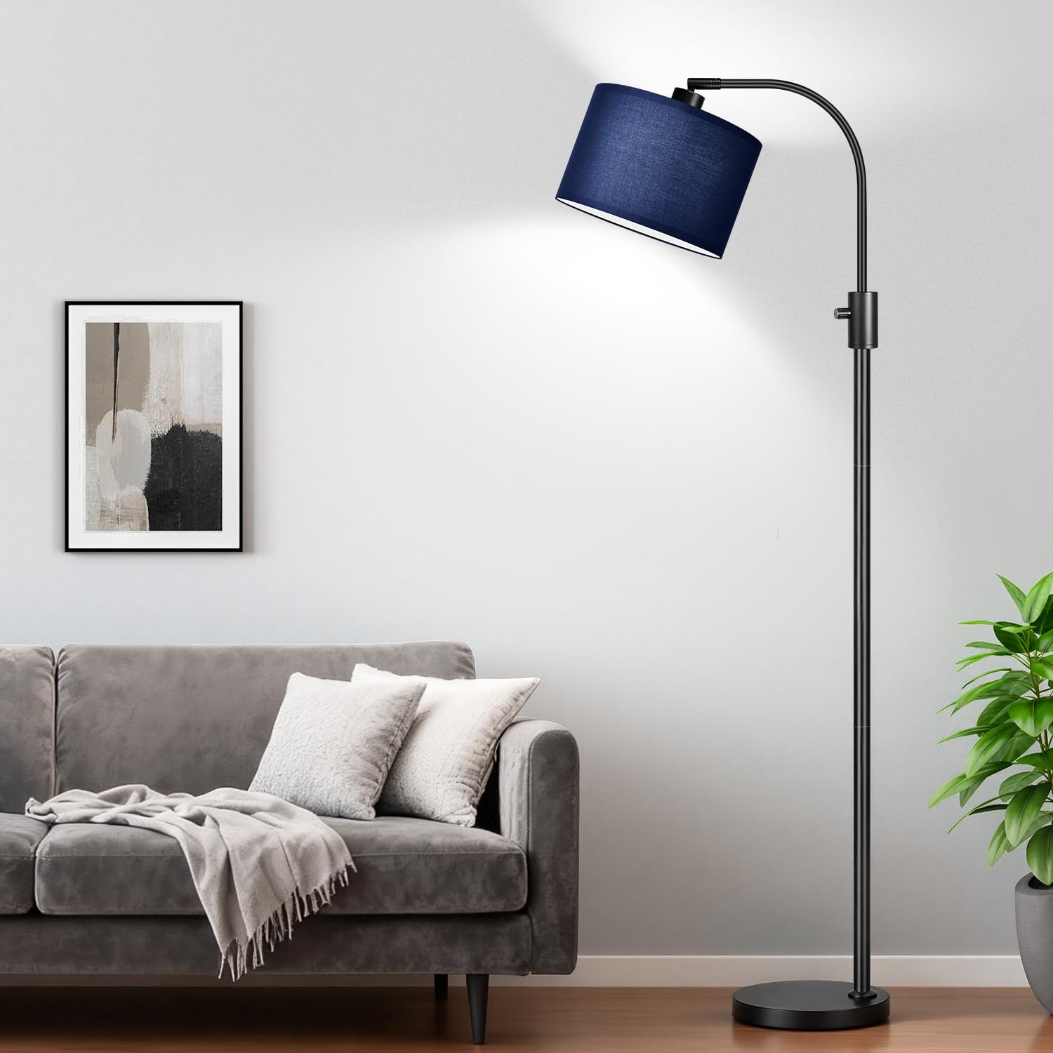 【Upgraded】 Dimmable Matte Black Floor Lamp, 1202 Lumens LED Bulb Included, Arc Floor Lamps for Living Room Modern Standing Lamp with Blue Shade, Tall Lamp for Living Room Bedroom Office Reading Room Image