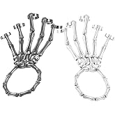 LAKIYOYO 4pcs Halloween Skull Skeleton Hand Bracelet with Ring Punk Wristband Skull Fingers Hand Bracelet Skeleton Ring Hallowmas Gifts Jewelry