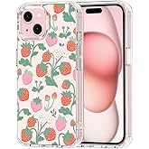 MOSNOVO Case for iPhone 15, [Buffertech 6.6ft Military-Grade Drop Protection] [Anti Peel Off Tech] Clear TPU Bumper Phone Case Cover Design - Strawberry Garden