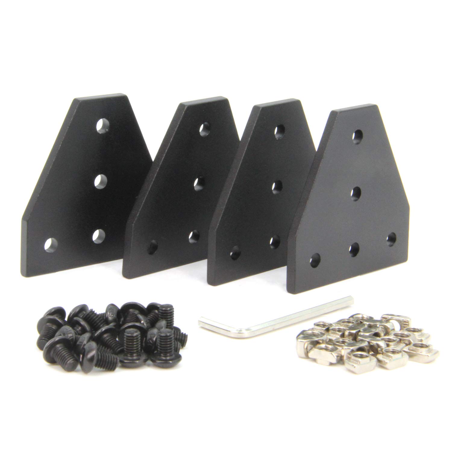 Zeberoxyz 4PCS/Kit Black T Shape Corner Bracket Plate with 20PCS M5 Screws and 20PCS M5 T-Nuts, 5-Hole 90 Degree Joint Board Plate (Black-T with Nut) โ image 1
