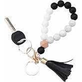 BAOSIWA Silicone Key Ring Bracelet Wristlet Keychain Unique Beaded Bangle Key Chains for Women with Leather Tassel