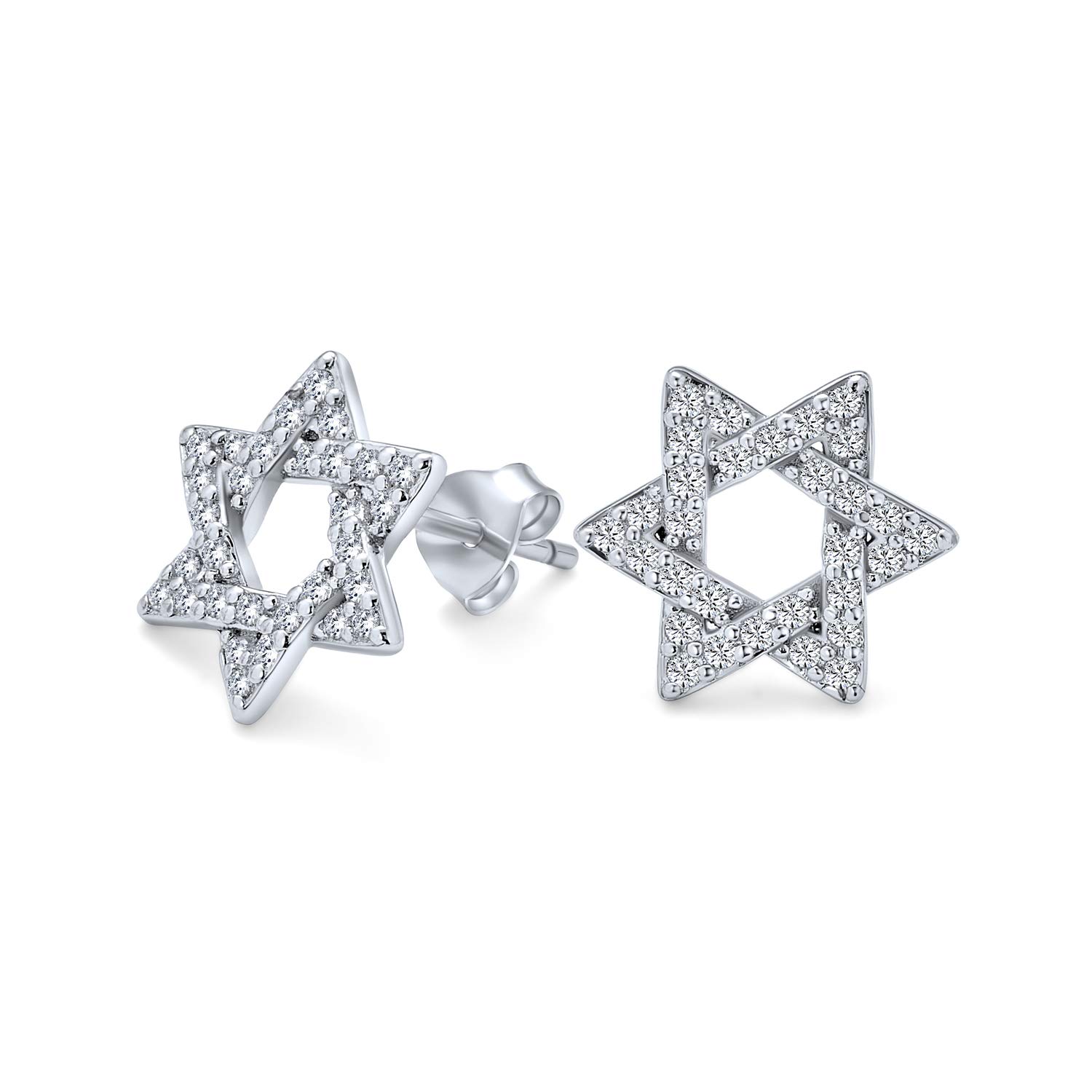 Open Cubic Zirconia Religious Judaic Hanukkah Pave AAA CZ Star Of David Stud Earrings For Bat Mitzvah For Women For Teen .925 Sterling Silver โ image 1