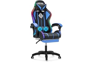 VANSPACE RGB Gaming Chair Massage with LED Lights and Ergonomic Computer Gaming Chair with Footrest High Back Video Game Chairs with Adjustable Lumbar Support Blue and Black