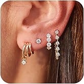 Poaiiu Gold Plated Earrings for Women Trendy, 14K Gold Chain Earrings Hoop Earrings Set for Multiple Piercing Dainty Dangle Huggie Earrings Cartilage Cubic Zirconia Stud Earrings Jewelry for Women
