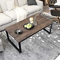 Aingoo Rustic Coffee Table with Metal Frame for Living Room Garden 43", Dark Brown CT-01