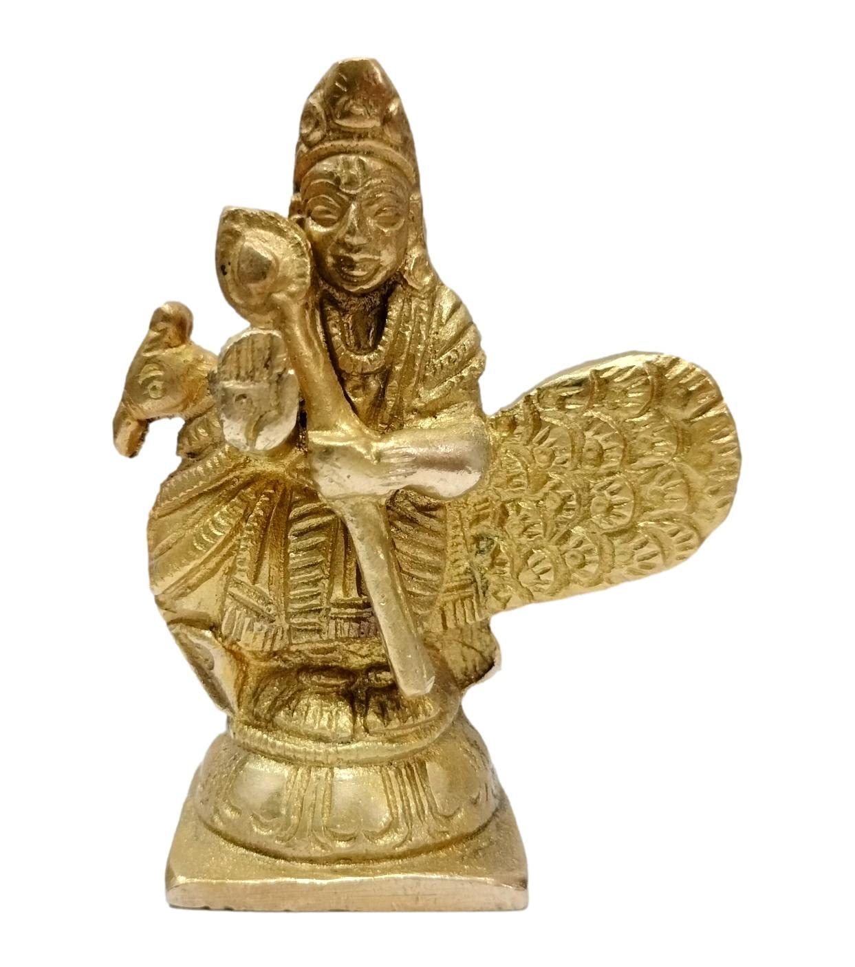 athizay Small Brass Kartik Lord Statue with Peacock Virgin Murugan Vel Figurine 8 cm Brass kartikeya Idol for Home Temple