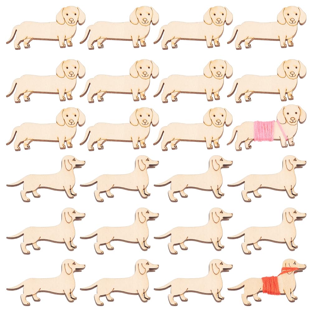 NBEADS 24 Pcs 2 Styles Wooden Animals Floss Bobbins, 2 Sizes Front and Side Dog Shaped Cross Stitch Bobbin Pet Theme Embroidery Thread Cards Winding Board for DIY Sewing Storage