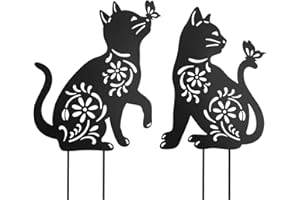 YY-Ladybug Cat Decorative Garden Stakes Outdoor Metal Cat Statues Animal Decorative Garden Stakes Set of 2