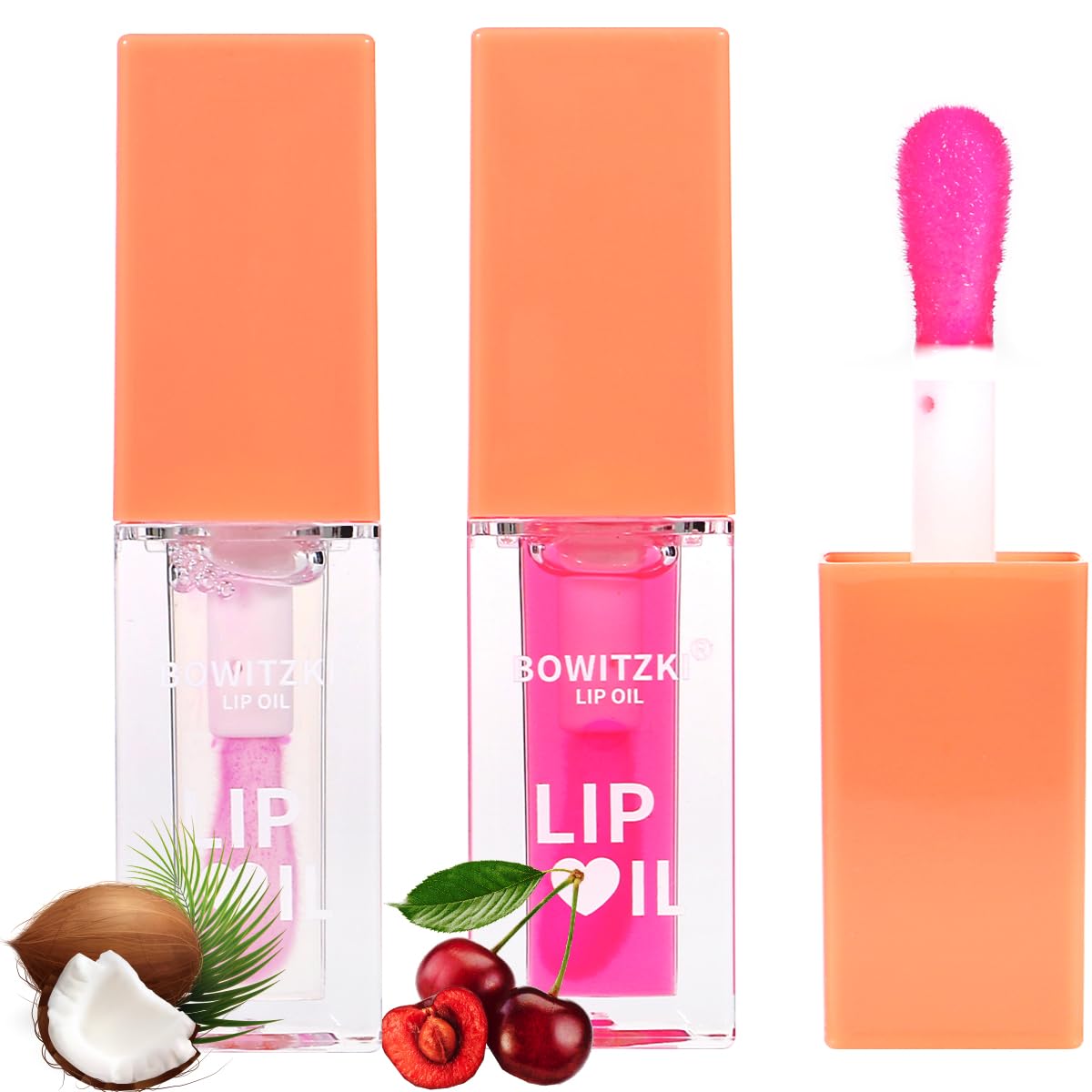 Bowitzki Lip Oil Lip Glow Gloss Hydrating Transparent Tinted Nourishing Long Lasting Lip Balm Care Moisturizing Repairing Lightening Lip Lines Blue lotus Tocopherol Squalane (Coconut+Cherry)