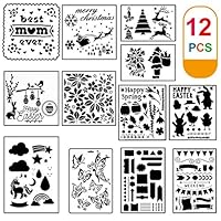 Aaskuu Christmas Stencils Templates 12 PCS Reusable Large DIY Plastic Craft Painting Drawing Halloween Template for Kids Bullet Journal Supplies Notebook Diary Scrapbook, Painting on Wood