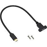 AAOTOKK USB Type C 3.1Panel Mount Adapter Cable USB-C 3.1 Gen2 10Gbps Male to USB C Female Panel Mount Screw Cable,Supports Charging,Data,Audio,Video Cable for Laptop,Tablet,Mobile Phone (0.3M/1ft)
