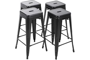 FDW Set of 4 Bar Stools 30 Inches Metal Bar Stool Counter Height Bar StoolsPatio Stool Stackable Barstools Kitchen Counter Stool Indoor/Outdoor Stool Metal Bar Stools Moden Dining Chairs