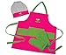 Curious Chef Kids Kitchen Apron & Oven Mitt Set - Pink & Green, 22.75 x 19.5 in - Includes Chef Hat - Play Cooking Apron & Oven Mitt for Ages 4+
