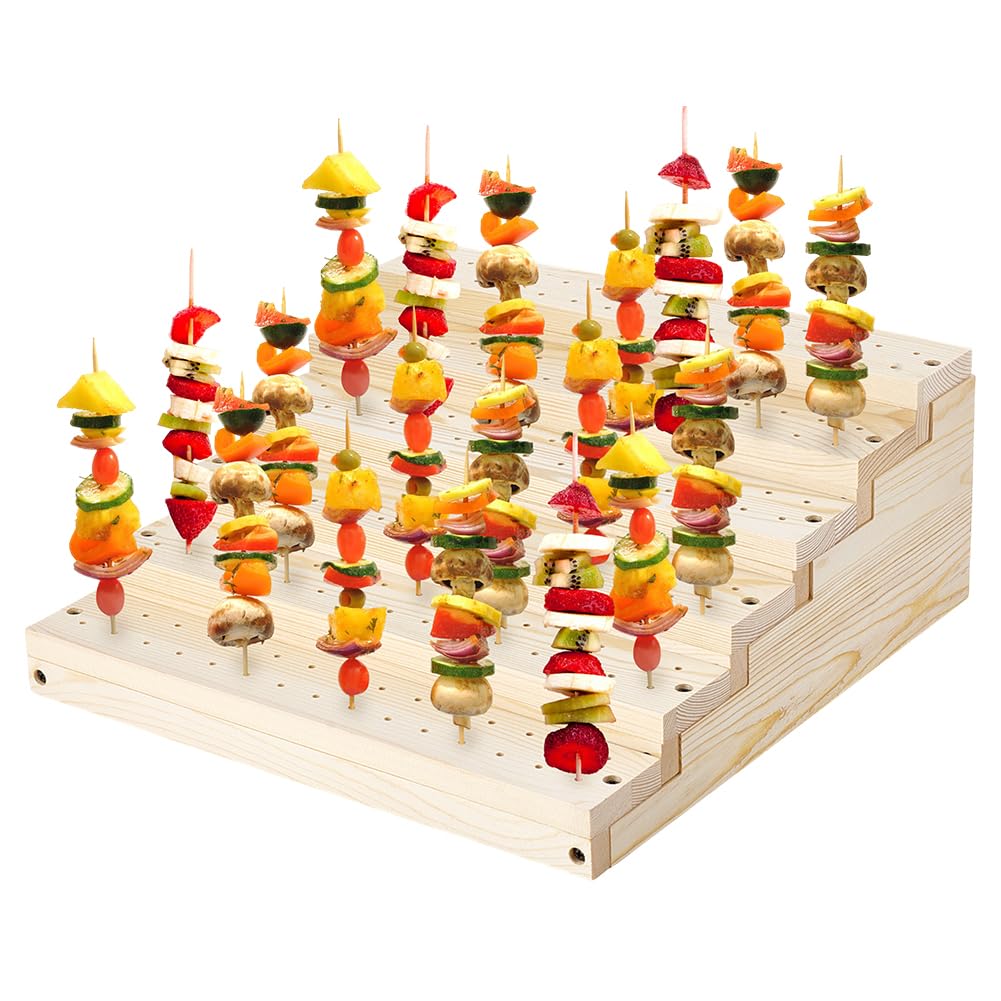 Photo 1 of PH PandaHall Wood Skewer Holder, 180 Holes Wooden Pick Stand 6 Tier Buffet Display Board Display Stands Pick Holder for Fruit Veggie Meat Cheese Food Skewer Holder Buffets Banquets Cocktail Party