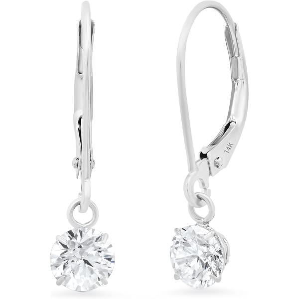 Boucles D'oreilles En Or Blanc 18 Carats Avec Rubis Et Diamants - Dormeuses Pendantes - Neuf