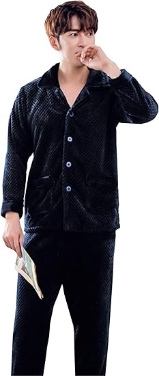 Amazon パジャマ メンズ Uiesui ルームウェア ふわふわ 寝巻き 前開き 長袖 冬 超厚手 柔らか 暖かい 部屋着 防寒対策 上下セット ２色 パジャマ 通販