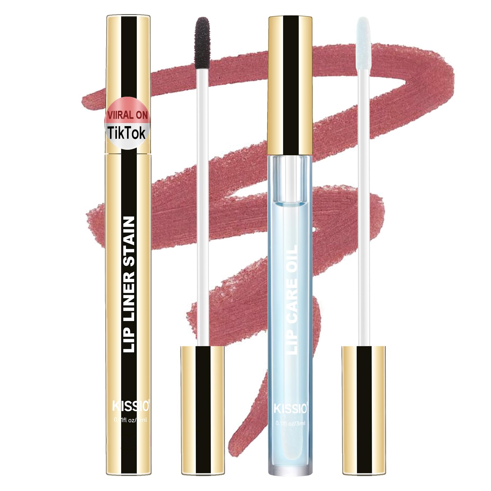 KISSIO Lip Liner Stain, Peel Off Liner and Care Oil, Transfer Proof, Long Lasting Waterproof Tint, Matte Finish Combo, 03 Coral Red