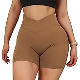 MOOSLOVER Women V Cross Waist Workout Shorts Butt Lifting High Waisted Biker Shorts