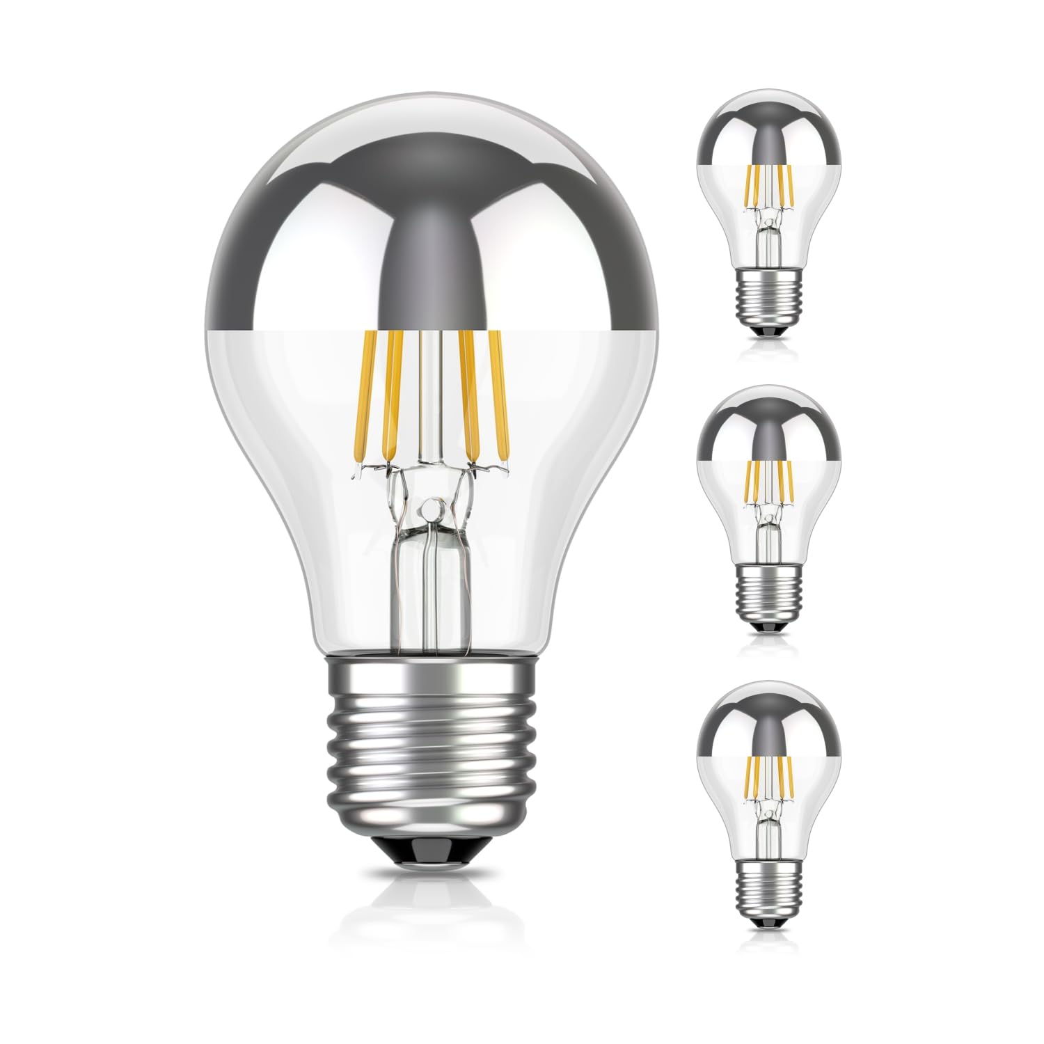 ledscom.de 4 Pieces LED E27 Head Mirror lamp A60 2700K Warm White 461lm 4,1W 230V - Silver Head Bulb - not dimmable