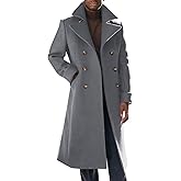 Runcati Mens Trench Coat Notch Lapel Slim Fit Double Breasted Long Pea Coat Winter Warm Overcoat