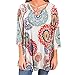 Floral Print Blouses Women Loose Plus 3/4 Sleeved V-neck Casual Tunic Tops White XX-Large
