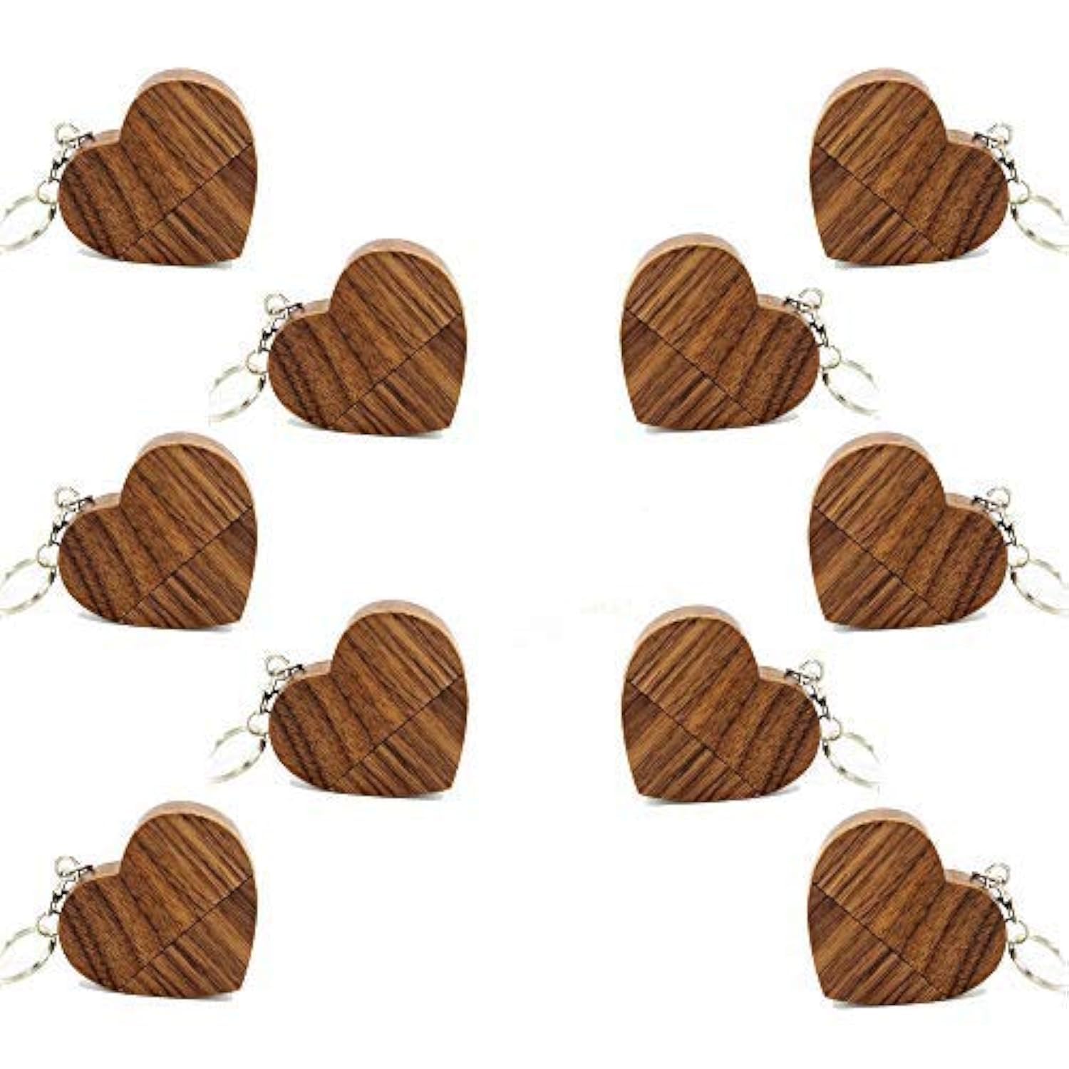 A Plus+ 10 PCS USB Memory Stick 16GB Wooden Heart Shaped USB Flash Drive with Keychain (Walnut)