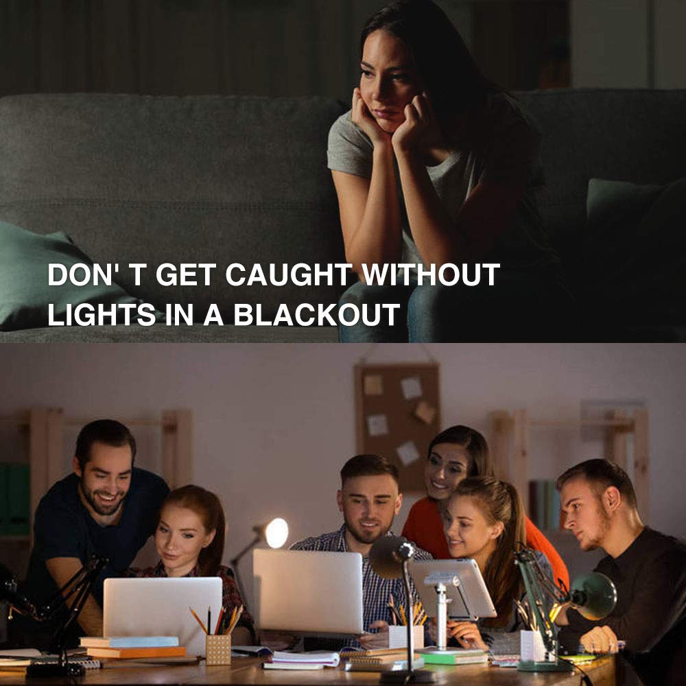 4 Pack Rechargeable Emergency LED Bulb 1200mAh 15W 80W Equivalent 6000K Battery Operated Light Bulb E27 with Hook for Power Outage Camping Tent Hurricane