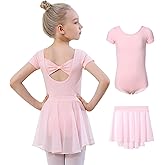 DIPUG Girls Ballet Leotards with Removable Skirt Toddler Hollow Back Dance Dress Combo
