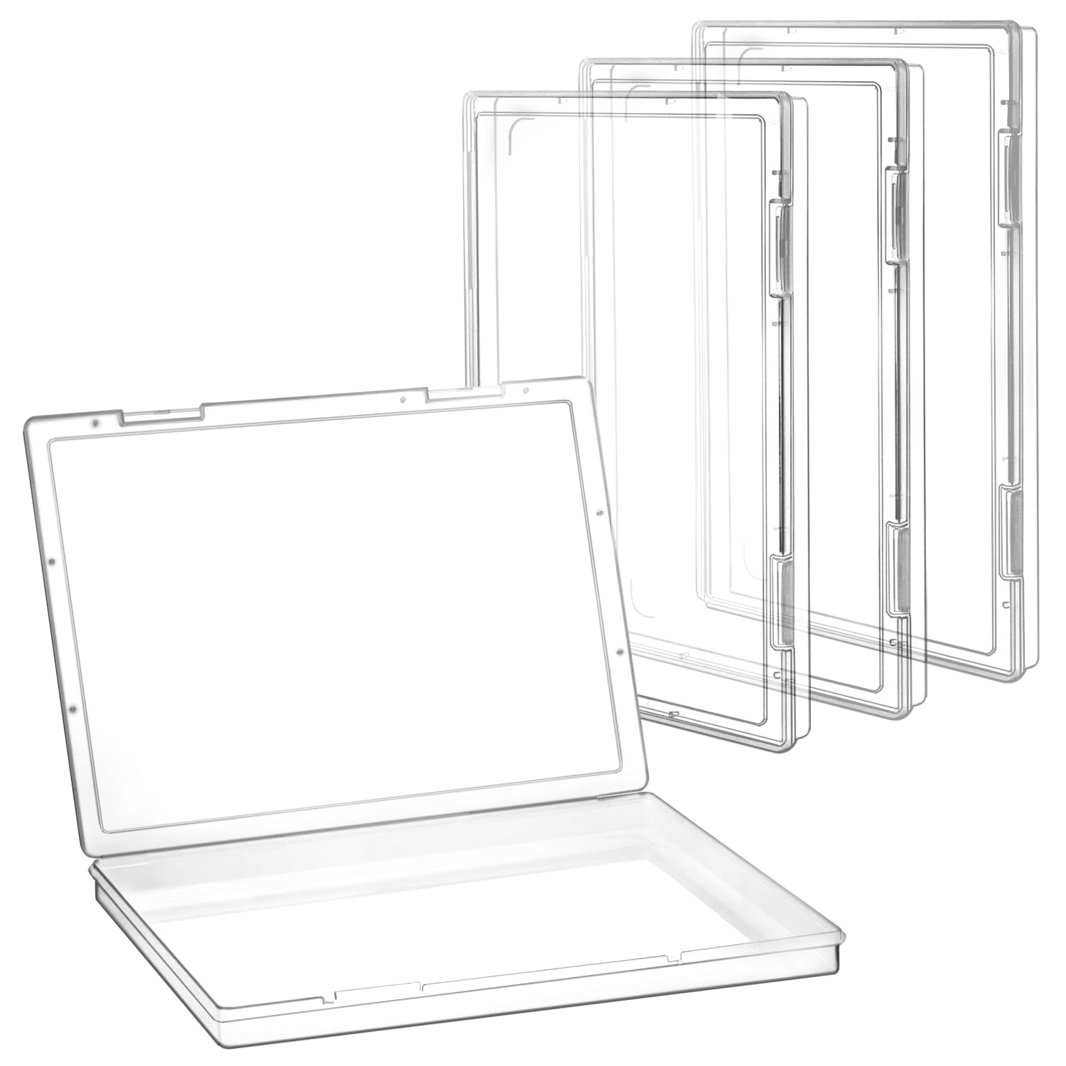 QWORK® A4 Size Portable File Box, Clear Plastic, 4 Pack, Ideal for Documents, Magazines, Scrapbooks, Photos