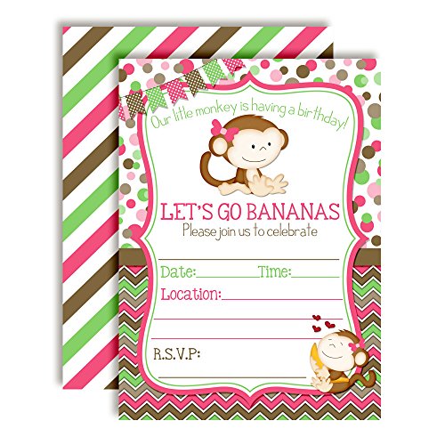 Little Monkey Birthday Party Invitations for Girls, 20 5