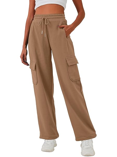Women's Baggy Wide Leg Sweatpants - Comfortable Casual Drawstring Pants