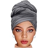 ZRQ 1 Pieces Dark Grey Stretch Hijab Extra Long Solid Color African Shawl Hair Scarfs Jersey Turban Fashion Head Scarf Soft Head Wraps for Black Women