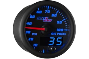MaxTow Double Vision 100 PSI Oil Pressure Gauge Kit - Includes Electronic Sensor - Black Gauge Face - Blue LED Illuminated Di