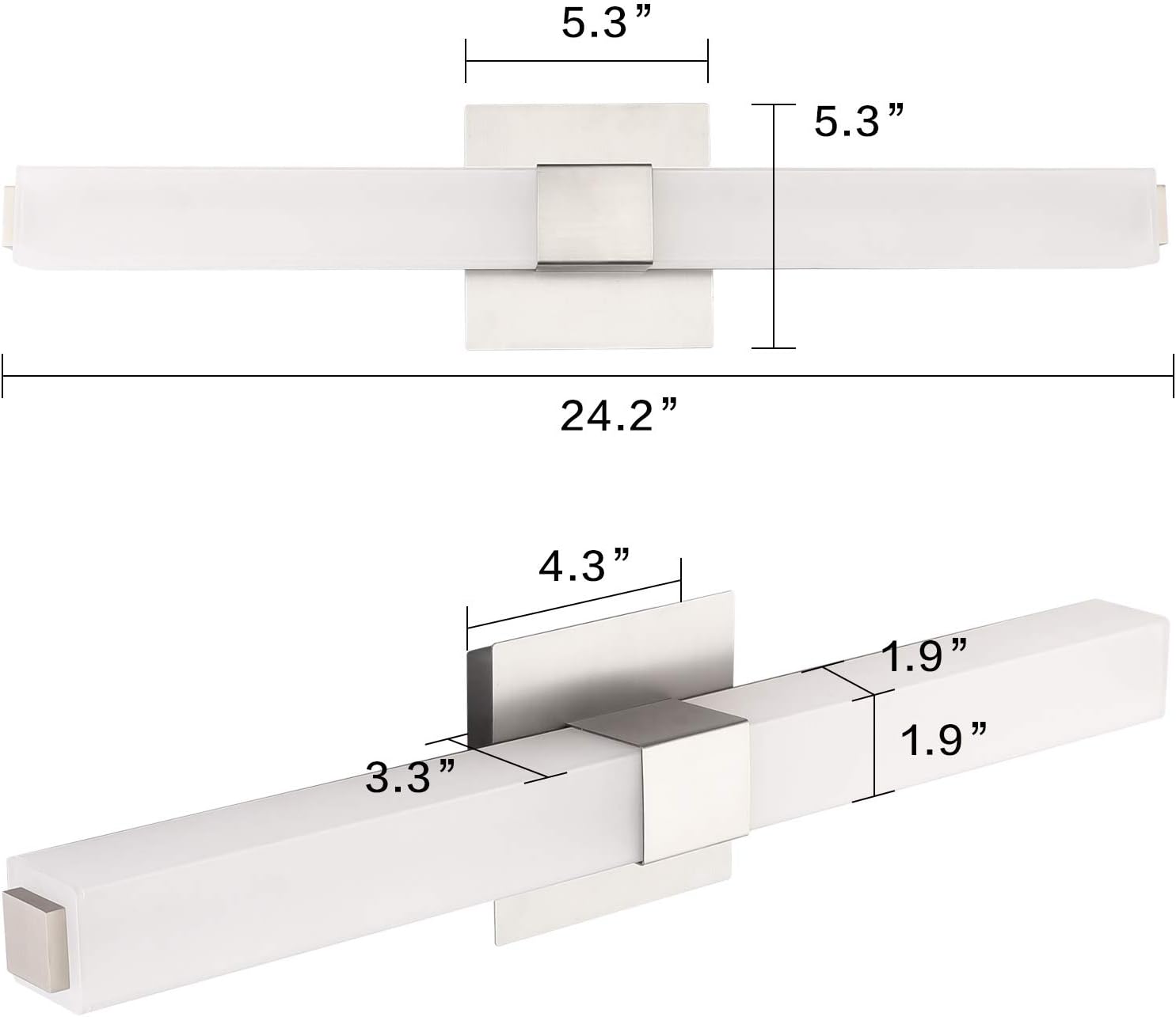 ZUZITO LED Vanity Light 24.2" Frosted White Acrylic Brushed Nickel for Bathroom Vanity Lighting Fixtures Cool White 6000K - - 