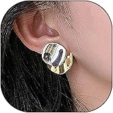 Chunky Gold Silver Drop Earrings Geometric Hammered Circle Two Tone Earrings Hypoallergenic Round Statement Earrings Jewelry Presents for Women Wife