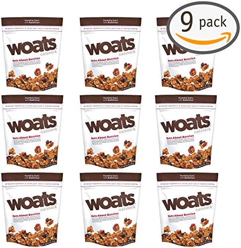 WOATS Oatsnack - Gently Baked Whole Grain Oats - Soft Granola Chewy Oat Chunk Snack Food - All Natural Ingredients, WOATS 10 Ounce Bags, 9 Count (Nuts About Berries)