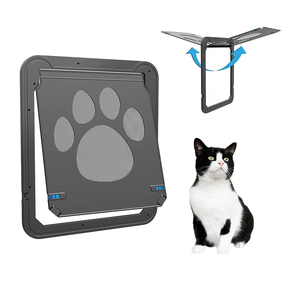 KOMUNJ Pet Flap Fly Screen for Doors Windows with Magnet and Lock Cat Door Fly Screen Door with Cat Flap for Medium Small Dogs and Cats