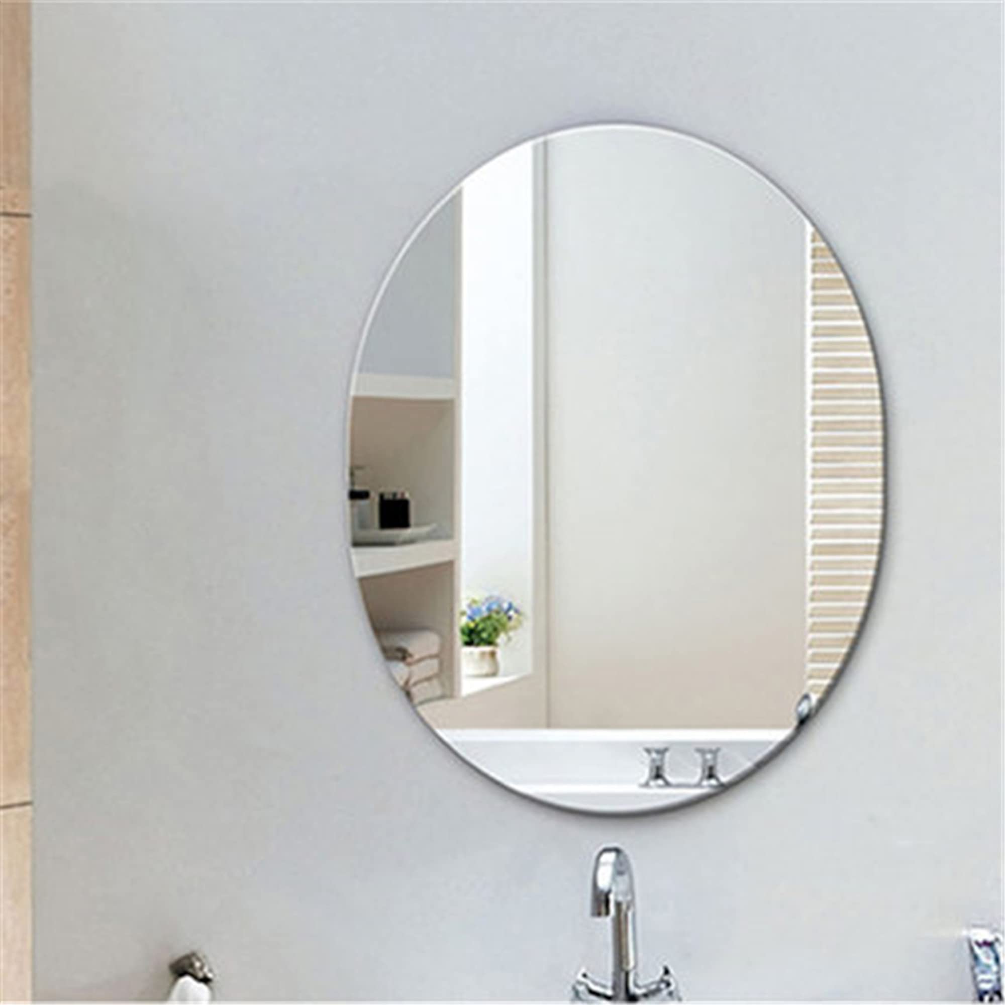 ENKI - Horizon Frameless Oval Polished Edge Glass Wall Mirror (40cm x 60cm) for Bathroom, Bedroom, Living Room & Hallway – Durable, Easy to Install, Make Up & Home Decor