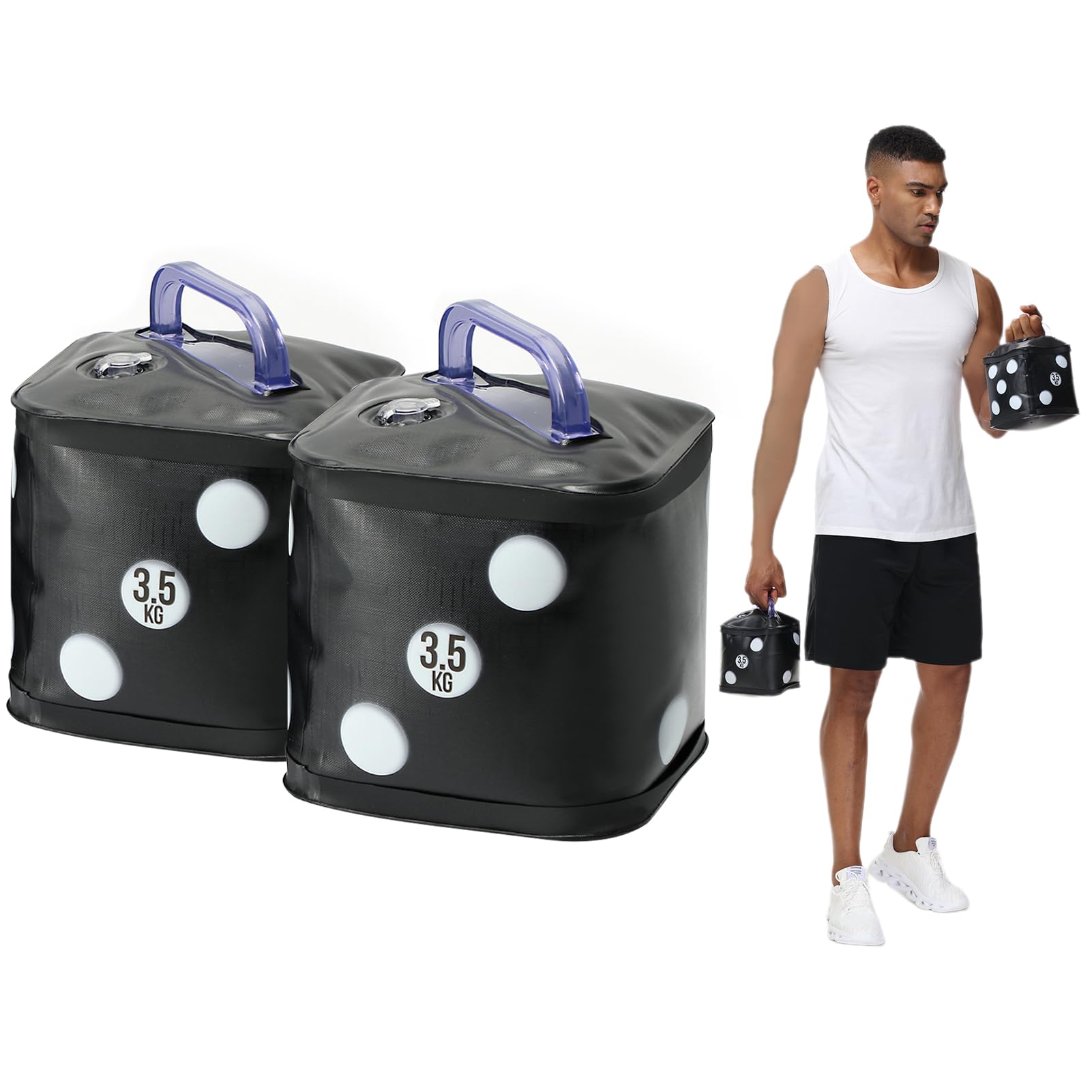 DEIRIS Travel Dumbbells, Water Filled Dumbbells Set, Fitness Exercise Dice 7 KG/pair, Portable Fitness Equipment, Fun for Strength Training, Core Training