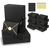 10 Pack Black Gift Boxes with Lid, Bridesmaid Proposal Box with Cards and Envelopes Metal Pen Sticker for Groomsmen Proposal,Birthday,Wedding, Mother's Day 10.6×8×3.1 Inch
