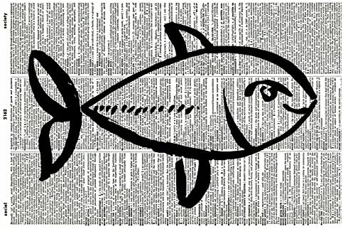 Kitchen ART PRINT - Fish ART PRINT - Vintage Art Print - Bathroom Illustration - Picture - Vintage Dictionary Art Print - Nautical Art Print - Wall Hanging - Book Print - Sealife Wall Art 938D