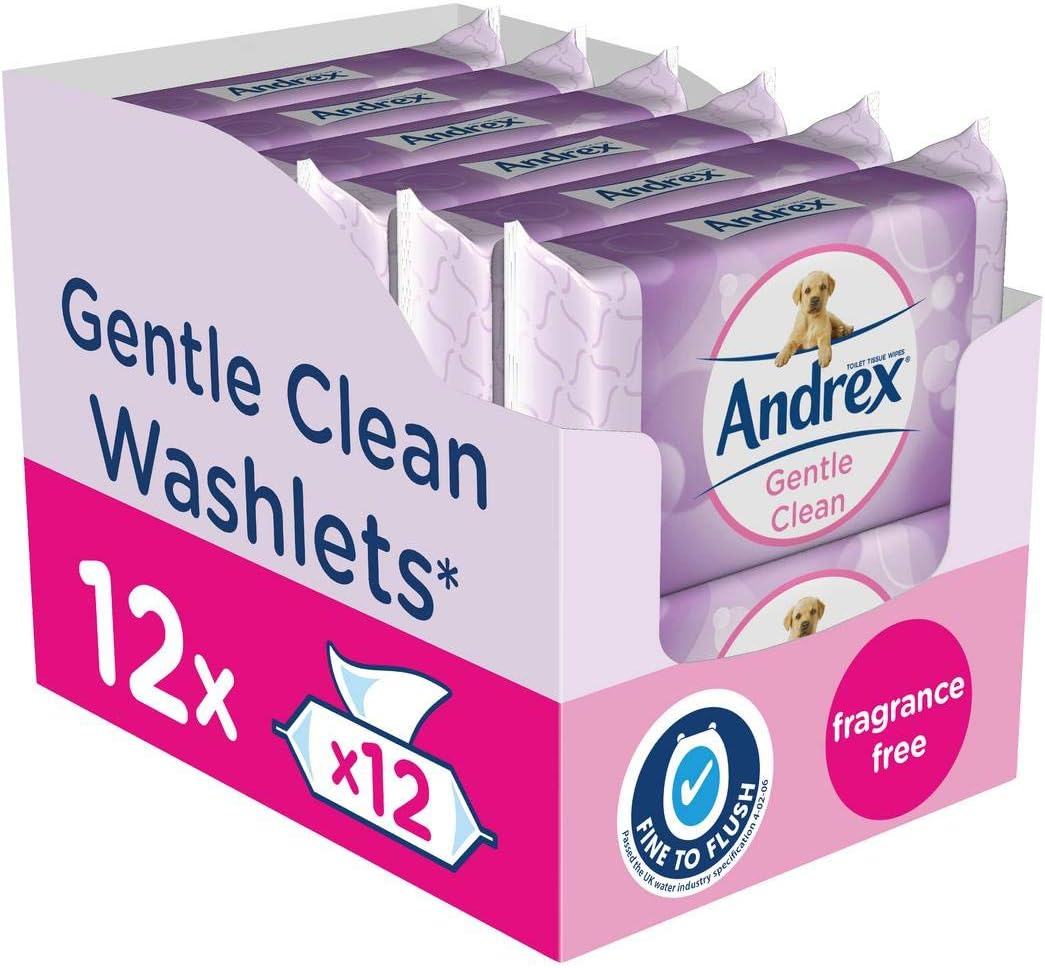 Andrex Washlets Gentle Clean Flushable Toilet Wipes, Certified ‘Fine to