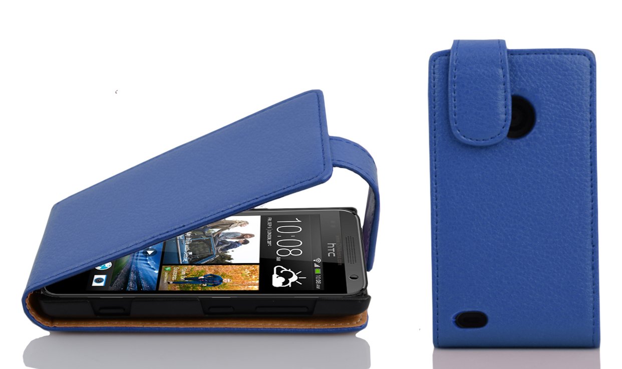 cadorabo Case works with HTC Desire 300 in NAVY BLUE - Flip Style Case made of Structured Faux Leather - Wallet Etui Cover Pouch PU Leather Flip