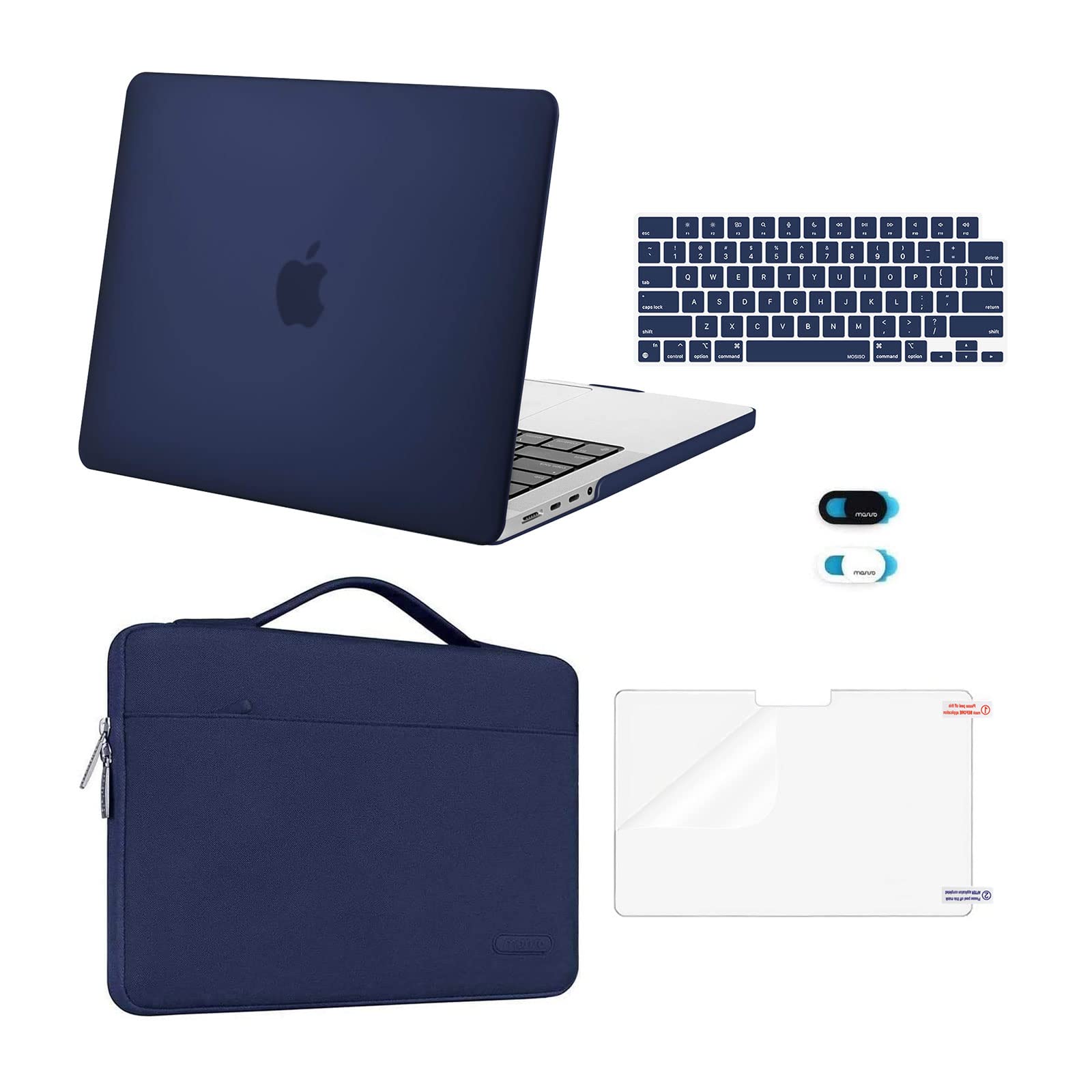 MOSISO Compatible with MacBook Pro 14 inch Case 2025 2024 2023 2022 2021 M4 M3 M2 M1 A3112 A3185 A3401 A2918 A2992 A2779 A2442, Hard Case&Bag&Keyboard Cover&Webcam Cover&Screen Film, Navy Blue