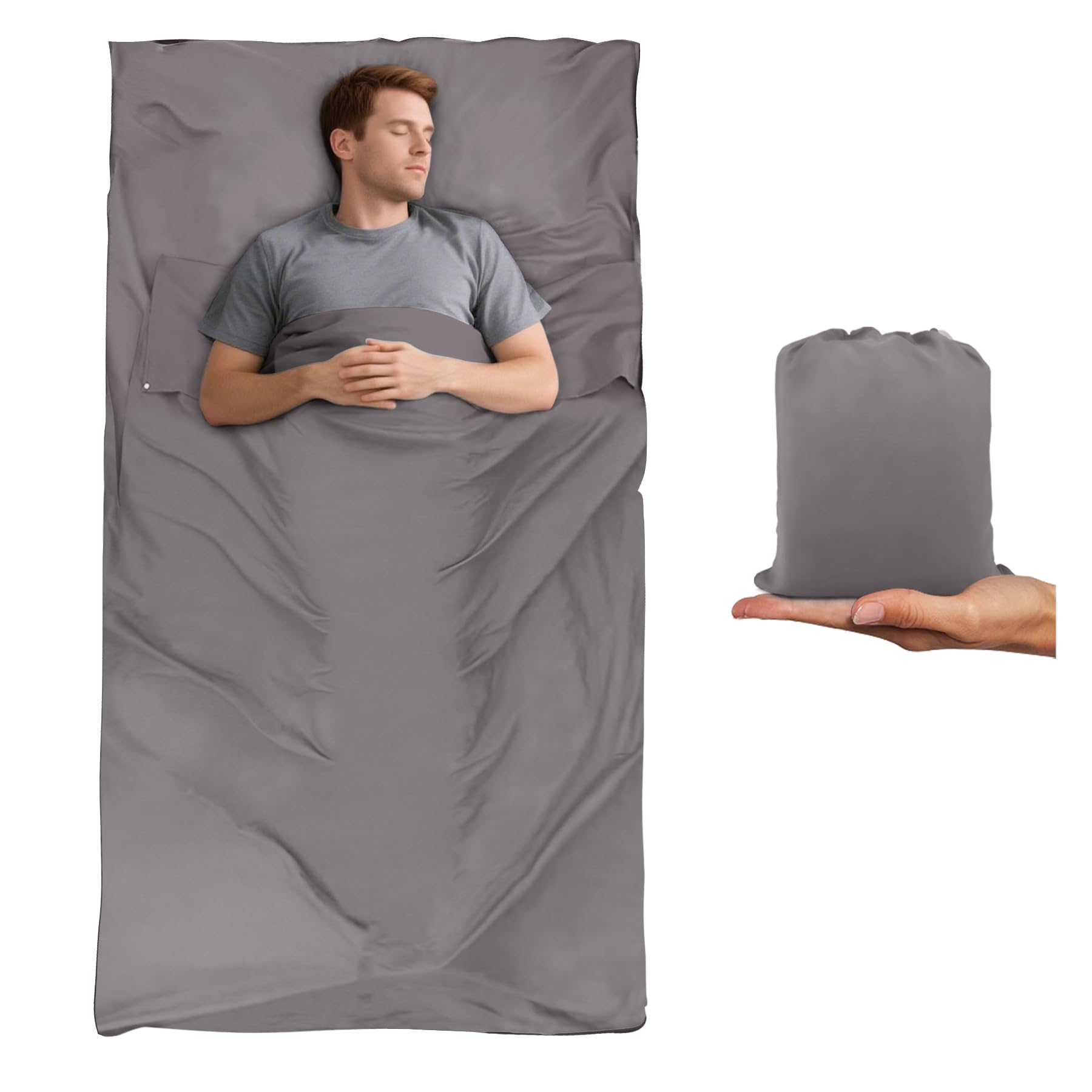 BREENHILL Sleeping Bag Liner, Camping Sheets & Travel Sheet, Hostels & Traveling Adult Sleep Sack for Backpacking, Hotels Lightweight Single & Double Camping Sleeping Bag Liners Grey — image 1