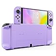 RHOTALL 3 in 1 Protective Purple Case Cover for Nintendo Switch OLED, Dockable Case for Nintendo Switch OLED and Joy Con Controller with Grip Cover Shock-Absorption and Anti-Scratch Design (Purple)