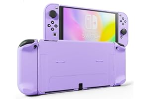 RHOTALL 3 in 1 Protective Purple Case Cover for Nintendo Switch OLED, Dockable Case for Nintendo Switch OLED and Joy Con Controller with Grip Cover Shock-Absorption and Anti-Scratch Design (Purple)