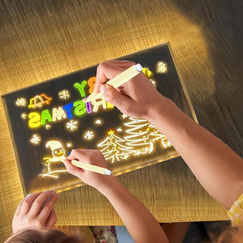 Quadro de Desenho Luminária LED para Escrita com 7 Canetas – Lousa de Mesa para Anotações em Acrílico com Efeito 3D