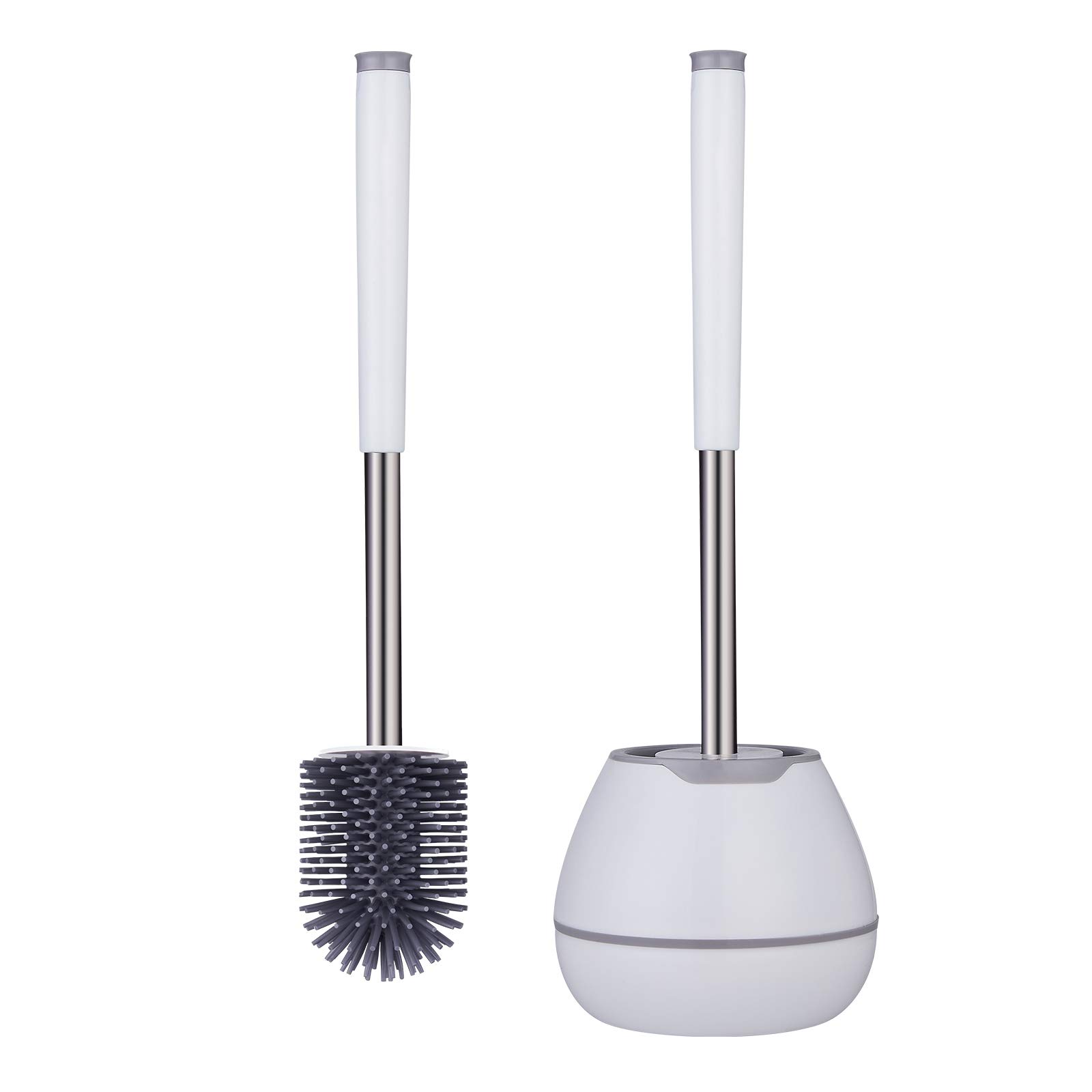 Toilet Brush, Toilet Brush and Holder Set,Stainless Steel Handle & Hidden Tweezers,Hygienic Modern Silicon Toilet Brush,Round Shape
