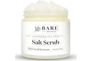 Bare Botanics Lavender Tea Tree Body Scrub 24oz | Made in Madison, WI | All Natural Sea Salt Exfoliator w/ Skin Loving Moisturizers | Vegan & Cruelty Free | Gift Ready Packaging w/ a Cute Wooden Spoon